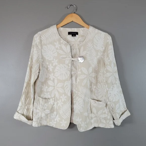 Tahari Linen Blend Tropical Print Blazer Size M - Picture 1 of 5